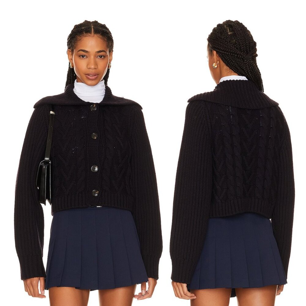 Beverly Hills x Revolve Cable Cardigan Sweater in Navy Medium